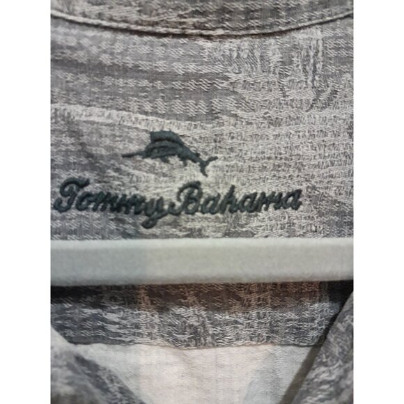 Tommy Bahama Silk Floral Vacation Size Large Button Down Shirt Pocket Gray - Picture 6 of 8